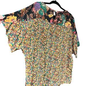 Vintage women's plus size 18 mixed floral batwing dolman blouse crew neck